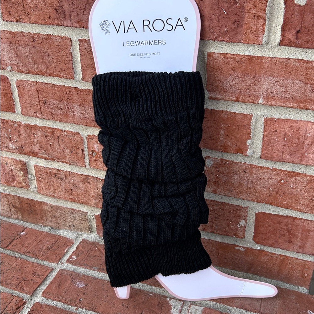 VIA ROSA Black Rib Knit Stretch Ladies Leg Warmers